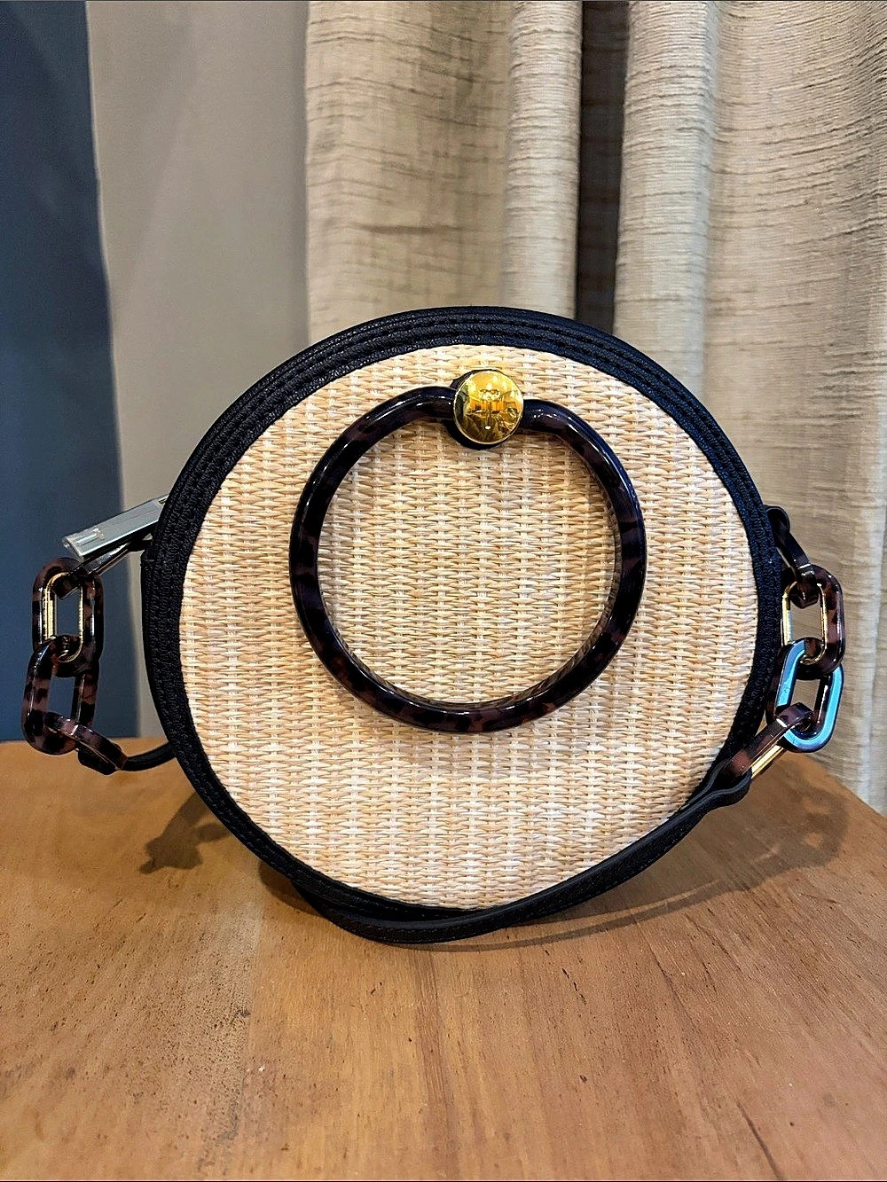Ted Baker Round Woven Crossbody Bag in Black & Cream